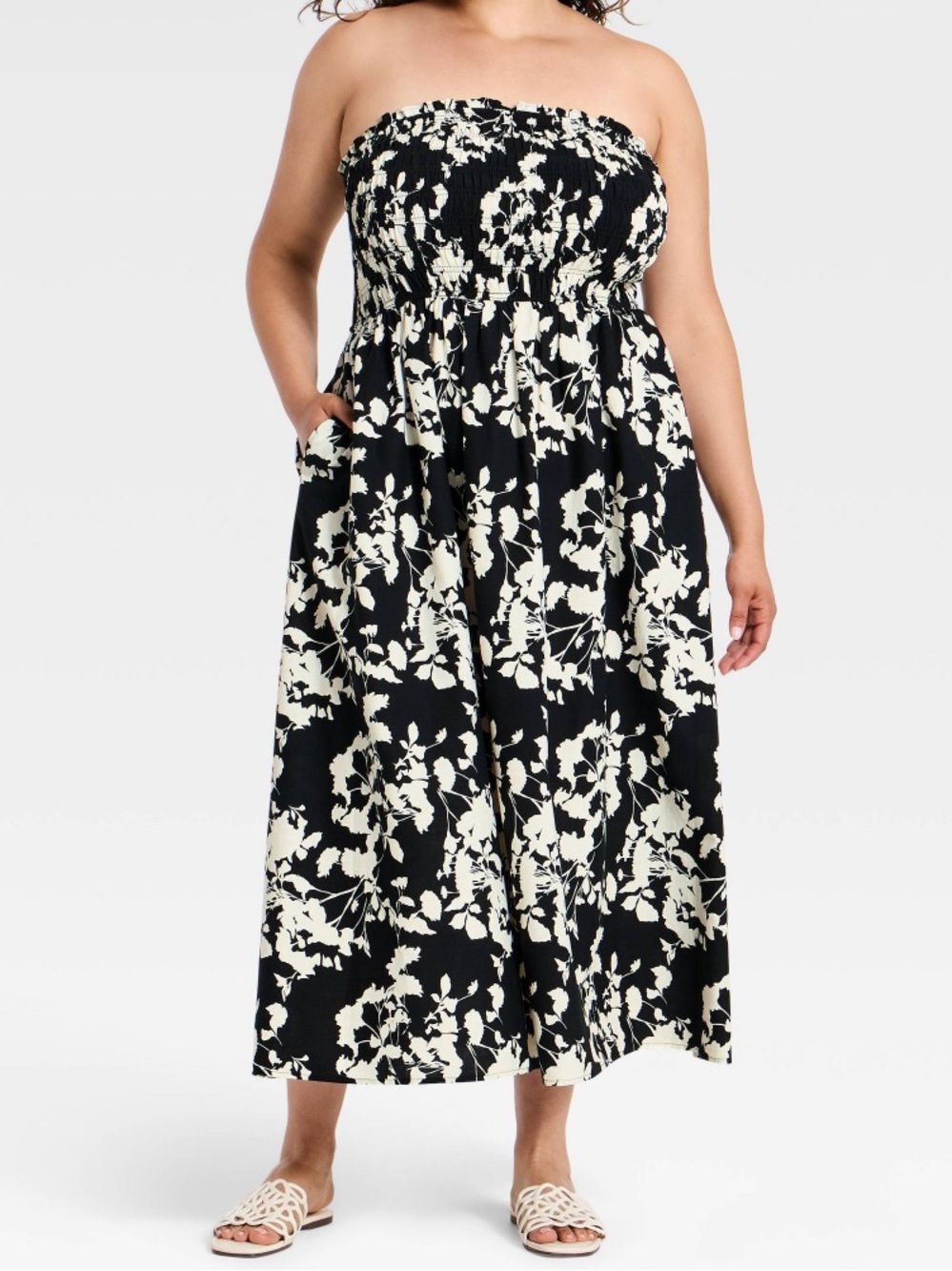 Bundle to Save! A New Day Strapless Black and Cream Floral Midi Dress